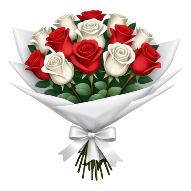Red and white rose bouquet with white wrapping  sticker