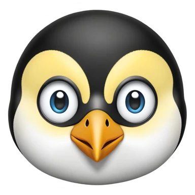 cinematic-cute-emperor-penguin-portrait-emoji,-head-tilted-playfully-and-inquisitively,-with-glossy,-pristine-plumage-accented-by-a-bright-beak-and-round,-sparkling-eyes-filled-with-curiosity,-simplified-yet-irresistibly-adorable-features zoomed into the face sticker