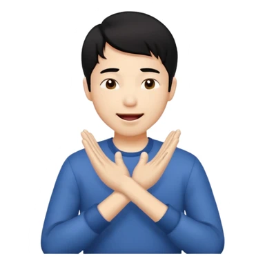 Asia guy black hair side part rubbing hand together and smirking with tongue out on the side a bit little eye and hands together sticker