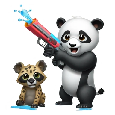 A Panda shooting a Hyena with a water gun sticker