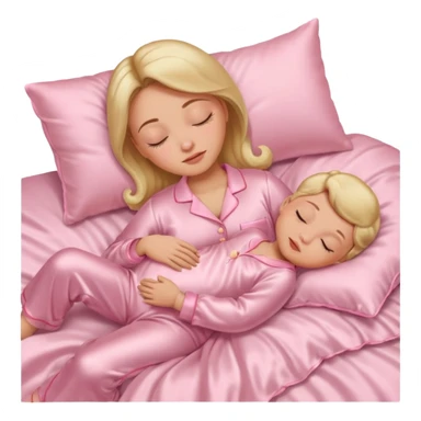 Mulher dormindo de pijama na sua cama de cetim rosa bebê sticker