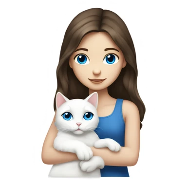Brunette girl blue eyes hugging a fully white cat sticker