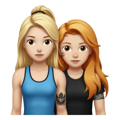 girl with long blonde hair and black tattoos next to a an athletic ginger girl sticker