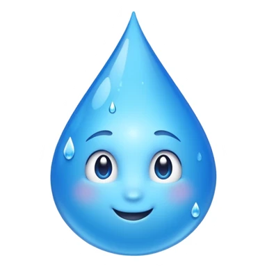 Emoji of a water droplet with a fresh, good-tasting feeling, clean and shiny, subtle sparkles or freshness lines, friendly and positive look. Simple emoji style, smooth shapes, bright blue color, transparent background. Suitable for messaging apps| sticker