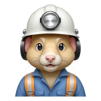 a mole rat, white helmet, headlamp, worker cloth sticker