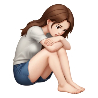 angry woman with brown hair sitting in profile on a floor hugging her knees avoiding conversation  sticker