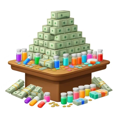 Table covered in drugs and money sticker