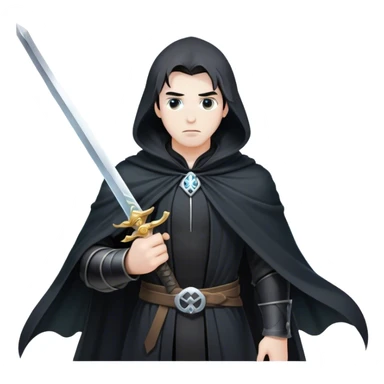 A mysterious swordsman in a black cloak, mist swirling around him sticker