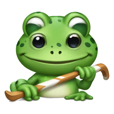Frog with hockey stick sticker