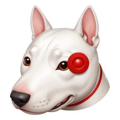 Target store mascot dog, white bull terrier, red bullseye on eye, lying down, relaxed, minimal sticker