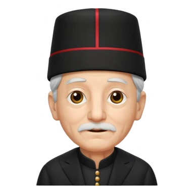 black suited old with fes hat sticker