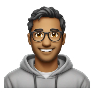 25 year old indian silicon valley creator economy startup founder smiling wearing glasses in a gray sweatshirt sticker