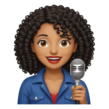 brown skin woman, curly black hair, singer, hold micro sticker