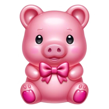 pink gummy jelly bear pig with bow sticker