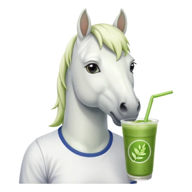  white horse with tshirt character holding matcha drink sticker