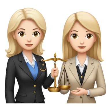 female notary with justice scale speaking with another woman sticker