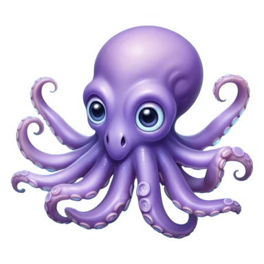 Cinematic Noble Baby Octopus Portrait Emoji, Poised and graceful, with a soft, rounded, slightly translucent body in a dreamy light blue-purple hue, large, glistening eyes full of quiet intelligence and mystery, delicate, flowing tentacles curling gently, Simplified yet sophisticated features, highly detailed, glowing with a soft, ethereal oceanic radiance, high shine, elegant and serene, stylized with an air of deep-sea wonder, focused and tranquil, soft glowing outline, capturing the essence of an otherworldly, intelligent little cephalopod, floating effortlessly in the gentle ocean currents! sticker