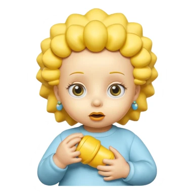 A 3D cartoon baby character fully yellow skin, styled like Maggie Simpson, with pacifier, big eyes, smooth shading, Memoji-style rendering, consistent with other yellow Simpsons characters. sticker