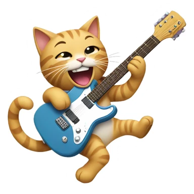  A cat with only one tail rocking out to music with a guitar sticker
