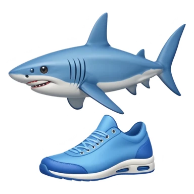 A blue shark with 4 legs and with blue shoes on sticker