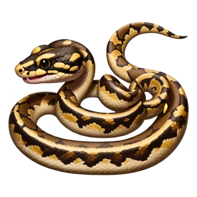 A close-up 3/4 view of the Ball Python with the front half raised slightly in an S-shape and its tongue flicking out. The head is angled curiously toward the viewer, showing both personality and motion. sticker