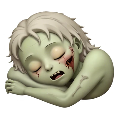 Meme-Worthy Cute Sleeping Zombie Portrait Emoji, with a delightfully quirky, slightly disheveled decaying face in soft ashen hues, head tilted back in peaceful, relaxed sleep with softly closed eyes and a tiny, endearing smile, simplified yet irresistibly charming, highly detailed with a soft eerie glowing outline that captures the gentle, unexpected cuteness of a zombie in serene repose! sticker