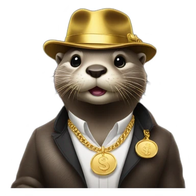 otter with a gold gangster necklace counting money sticker