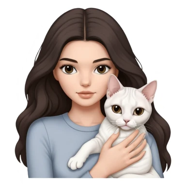 brunette Kendall Jenner with long hair holding on the hands a british white cat and a grey Sphynx sticker