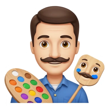 artist with palette and moustache smiling sticker