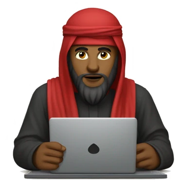 A caliph with red clothes writing in a laptop sticker
