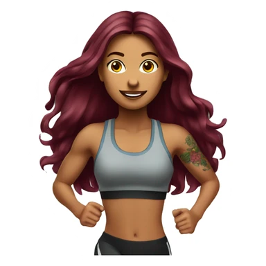 Beautiful tattooed  burgundy long haired woman jogging sticker