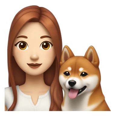 A pretty Shiba and a large white Hokkaido accompanied by their mistress, a woman with curly auburn hair. sticker