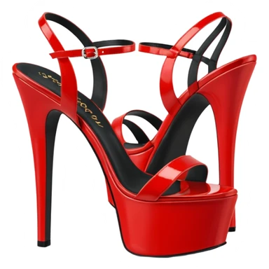 3D rendering, side view, Fabulicious brand, red patent shiny vegan leather seductive style platform heel sandals sticker