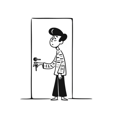 a confused man pulling a locked door, hand drawn doodle style sticker