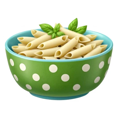 green pesto penne pasta in a light blue polka dot bowl sticker