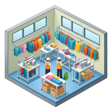 Isometric small garment factory sticker