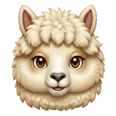 Cinematic Cute Cream Alpaca Portrait Emoji, Head tilted playfully and inquisitively, featuring a fluffy, cream fleece with a natural sheen, round, sparkling gentle eyes filled with curiosity, Simplified yet irresistibly adorable features, highly detailed, glowing with a warm, friendly glow, high shine, affectionate and gentle, stylized with a touch of whimsy, bright and endearing, soft glowing outline, capturing the essence of a mischievous yet loving alpaca, so playful it feels like it could prance out of the screen and into your arms! sticker