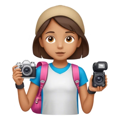 little tourist girl with camera and sportswear looking up sticker