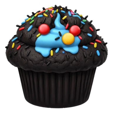 black coloured muffin with black topping sticker