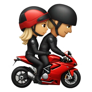 A biker couple wearing black helmet not showing face, in a red ducati 1098 motorcycle  sticker