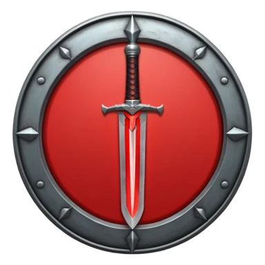 Make an mmo rpg red sword class icon inside of a round emblem sticker