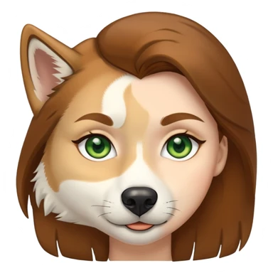 White Woman hair brown and brown eyes and golden Husky With green eyes sticker