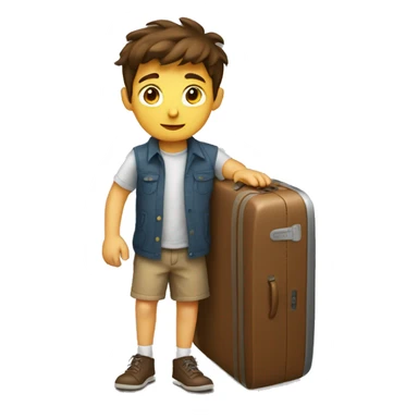 Boy with brown hair packing suitcase in  sticker