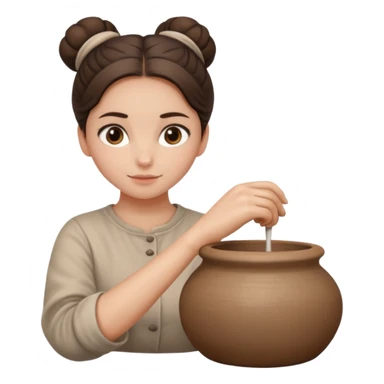 Brunette girl with a bun, behind the potter's wheel, wearing neutral clothing sticker