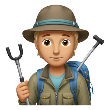 A rugged hiker adjusting hiking poles while preparing for a trek.


 sticker