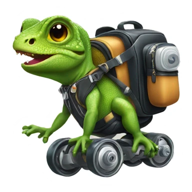 lizard wearing a jetpack and rollerskates sticker