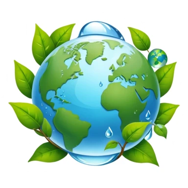 An icon featuring a globe with green leaves, a recycling symbol, and a water droplet, symbolizing ecology. The design includes trees, animals, and renewable energy icons, representing the study of ecosystems, environmental protection, and sustainability. Transparent background sticker