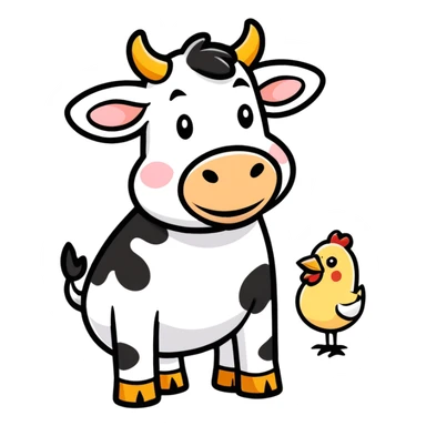 Cow with chicken sticker