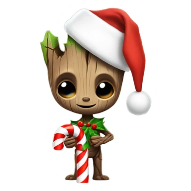 groot wearing santa hat and holding a candy cane sticker