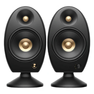 pair of big speakers emoji, deep matte black metal body, circular speaker cones with subtle depth, smooth rounded edges, minimalistic futuristic 3D style, luxury aesthetic sticker